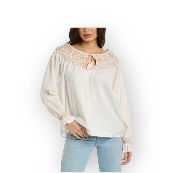 Faherty Laura Embroidered Top Whisper White Cotton XS Phoebe Buffay Boho Hippie - Picture 11 of 16